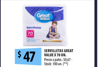 Punto Mayorista Servilletas Great Value x 70 un oferta