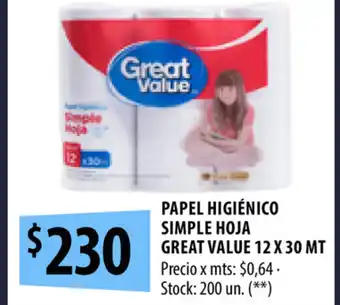 Punto Mayorista Papel Higiènico Simple Hoja Great Value 12 x 30 mts oferta