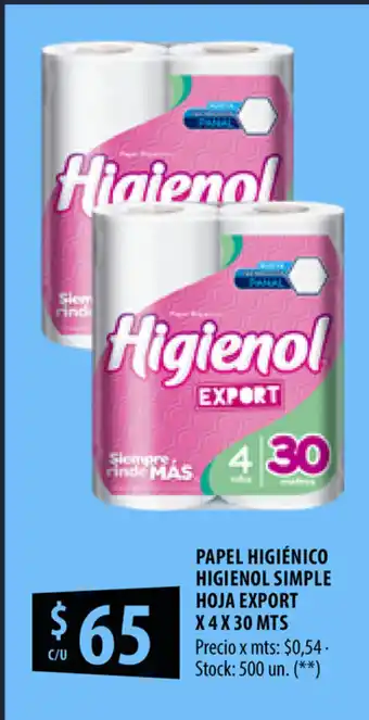 Punto Mayorista Papel higiènico Higienol Simple Hoja Export x 4 x 30 mts oferta