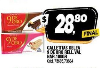 Supermercados Yaguar Galletitas Oblea 9 De Oro Rell. Vai. Nar. 100gr oferta