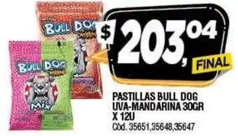 Supermercados Yaguar Pastillas Bull Dog Uva-Mandarina 30gr x 12 u oferta
