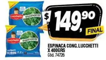 Supermercados Yaguar Lucchetti Espinaca Cong x 400grs oferta