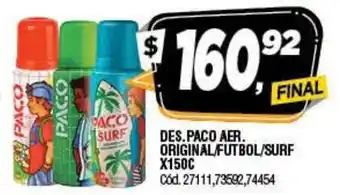 Supermercados Yaguar Paco Desc Aer Original/Futbol/Surf x 150c oferta