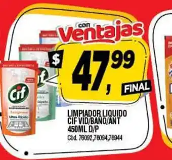 Supermercados Yaguar CIF Limpiador Liquido Vid/bano/Ant 450ml oferta
