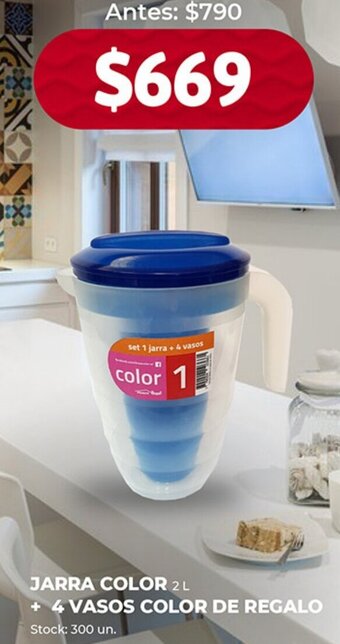 Supermercados Tadicor Jarra Color 2L + 4 Vasos Color de Regalo oferta