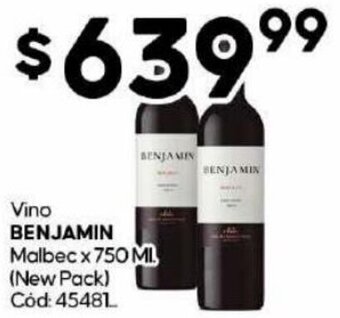 Diarco Vino Benjamin Malbec 750ml oferta