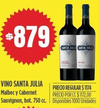 Supermercados Vea Vino Santa Julia 750cc oferta