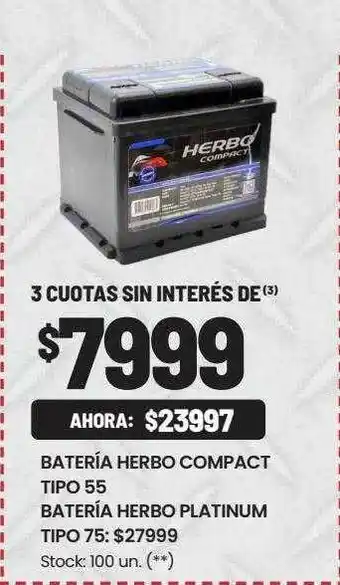 Walmart Baterúa herbo compact tipo 55 batería herbo platinum tipo 75 oferta