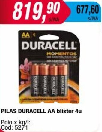 Maxiconsumo Pilas Duracell AA Blister 4u oferta