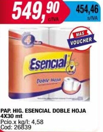 Maxiconsumo Pap. Hig. Esencial Doble Hoja 4 x 30mt oferta
