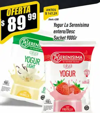 Supermercados Comodin Yogur La Serenisima entero/Desc Sachet 900gr oferta