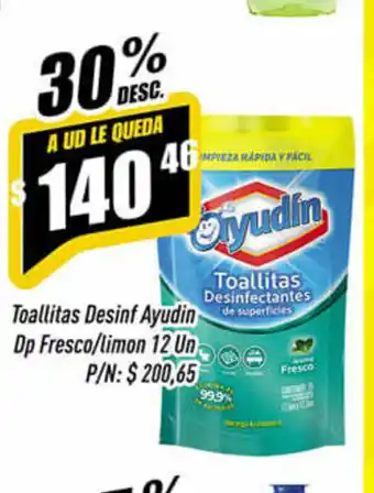 Supermercados Comodin Ayudín Toallitas Desinf Dp Fresco/limon 12 Un oferta