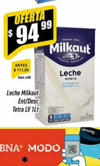 Supermercados Comodin Milkaut Leche Ent/Desc Tetra LV 1Lt oferta