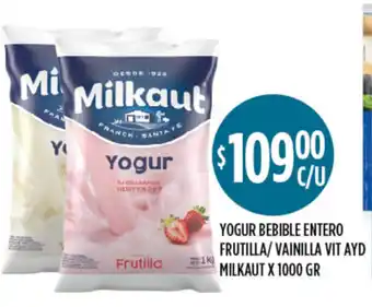 Supermercados Toledo Milkaut Yogur Bebible Entero Frutilla/Vainilla Vit Ayd x 1000gr oferta
