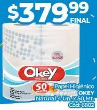 Diarco Papel Higiénico Okey Natural 4un x 50mt oferta