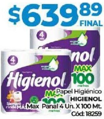 Diarco Papel Higiénico Higienol Max Panal 4un x 100mt oferta