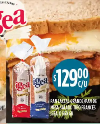 Supermercados Toledo Pan Lactal Grande/Pan De Mesa Salado Tipo Frances Igea x 660gr oferta