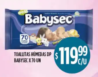 Supermercados Toledo Toallitas Húmedas DP Babysec x 70 un oferta