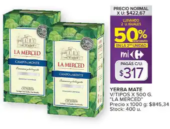 Carrefour Market Yerba Mate V/Tipos x 500g La Merced oferta