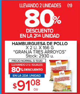 Carrefour Market Granja Tres Arroyos Hamburguesa De Pollo x 2 u x 166 g oferta