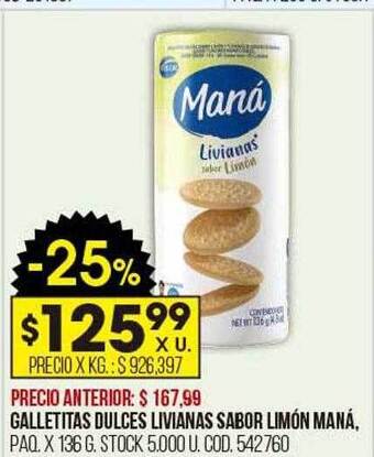 Coto Galletitas dulces livianas sabor limón maná oferta
