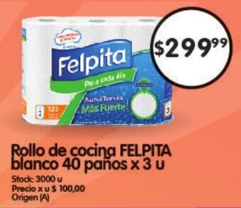 Supermercados Buenos Días Rollo de Cocina FELPITA Blanco 40 paños x 3u oferta