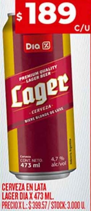 Supermercados DIA Cerveza en Lata LAger Dia 473ml oferta