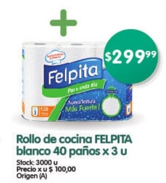 Supermercados Buenos Días Rollo de Cocina FELPITA Blanco 40 paños x 3u oferta