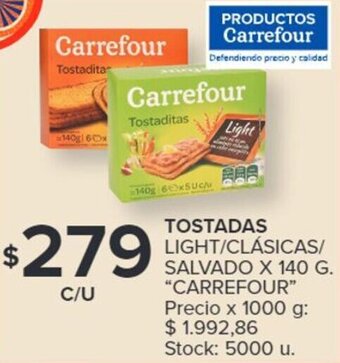 Carrefour Tostadas Light / Clásicas / Salvado CARREFOUR x 140g oferta