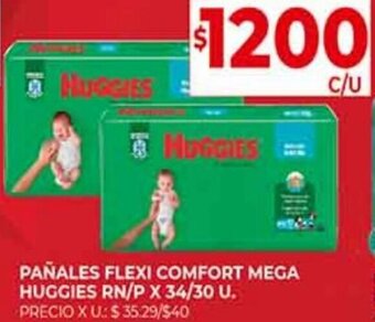 Supermercados DIA Pañales Flexi Comfort Mega Huggies RN/P x 34/30u oferta