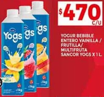 Supermercados DIA Yogur Bebible Entero Vainilla Frutilla/Multifruta Sancor Yogs 1L oferta