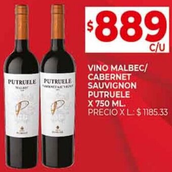 Supermercados DIA Vino Malbec/ Cabernet Sauvignon Putruele 750ml oferta