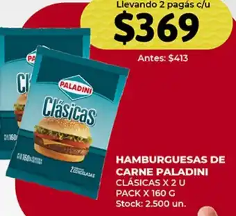 Supermercados Tadicor Hamburguesas de Carne Paladini Clásicas 2u Pack x 160g oferta