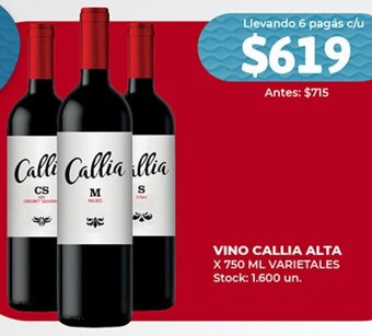 Supermercados Tadicor Vino Callia Alta 750ml oferta