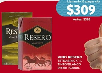 Supermercados Tadicor Vino Resero Tetrabrik 1L Tinto/Blanco oferta