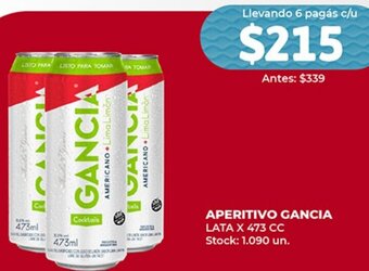 Supermercados Tadicor Aperitivo Gancia Lata 473cc oferta