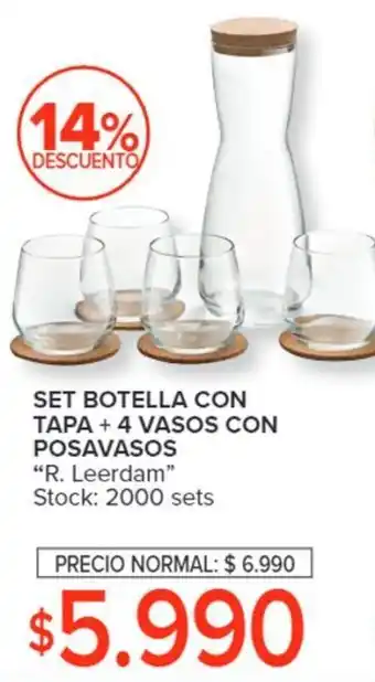Carrefour Set Botella con Tapa + 4 Vasos con Posavasos R. LEERDAM oferta