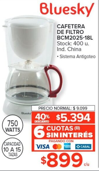 Carrefour Cafetera de Filtro BCM2025-18L BLUESKY oferta
