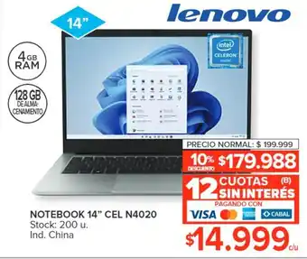 Carrefour Notebook 14" CEL N4020 LENOVO oferta