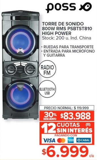 Torre de Sonido 800W RMS PSBTST810 High Power POSS