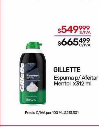 Nini Mayorista Gillette espuma p-afeitar mentol oferta