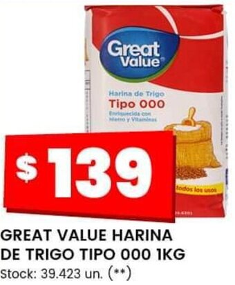 Changomas Great Value Harina de Trigo Tipo 000 1kg oferta