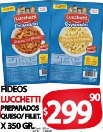 Supermercados Becerra Fideos Lucchetti Preparados Queso/Filet 350g oferta