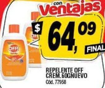 Supermercados Yaguar Repelente Off Crem. 60g Nuevo oferta