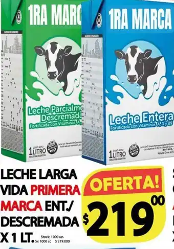 Supermercados Mariano Max Leche Larga Vida Primera Marca Ent/Descremada 1L oferta