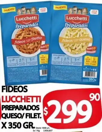 Supermercados Caracol Fideos Lucchetti Preparados Queso/Filet. 350g oferta