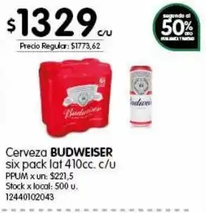 Jumbo Cerveza budweiser six pack 410cc oferta