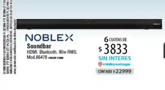 Authogar Noblex Soundbar HDMI, Bluetooth, 90w RMS. 86478 oferta