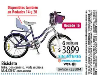 Bicicleta Niña. Con canasto. Porta muñeca