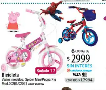 Authogar Bicicleta Varios modelos, Spider Man/Peppa Pig 00201/02021 oferta